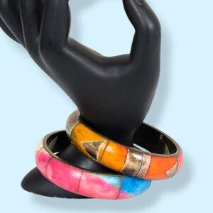 Vintage Set of 2 Brass & Bone Bangles